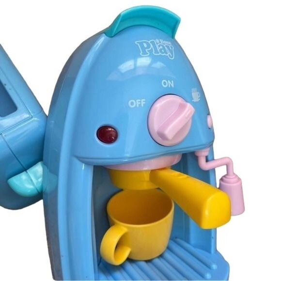 Play at Home Coffee Maker Toaster Blue Plastic Set Frother Cup Kitchen Toy - Picture 11 of 12